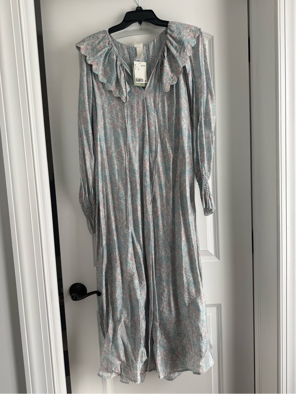 H&M Pastel Floral Ruffle-Collar Maxi Dress in Light Blue and Pink